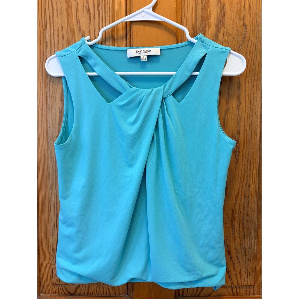 Jones Studio Separates Twist Neck Cutout Tank Aqua Teal Sleeveless Top Small
